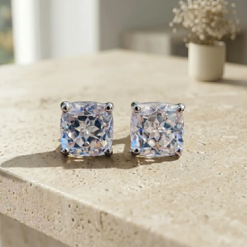 Celestial Grace 2.5 Carat Cushion White Solitaire Studs