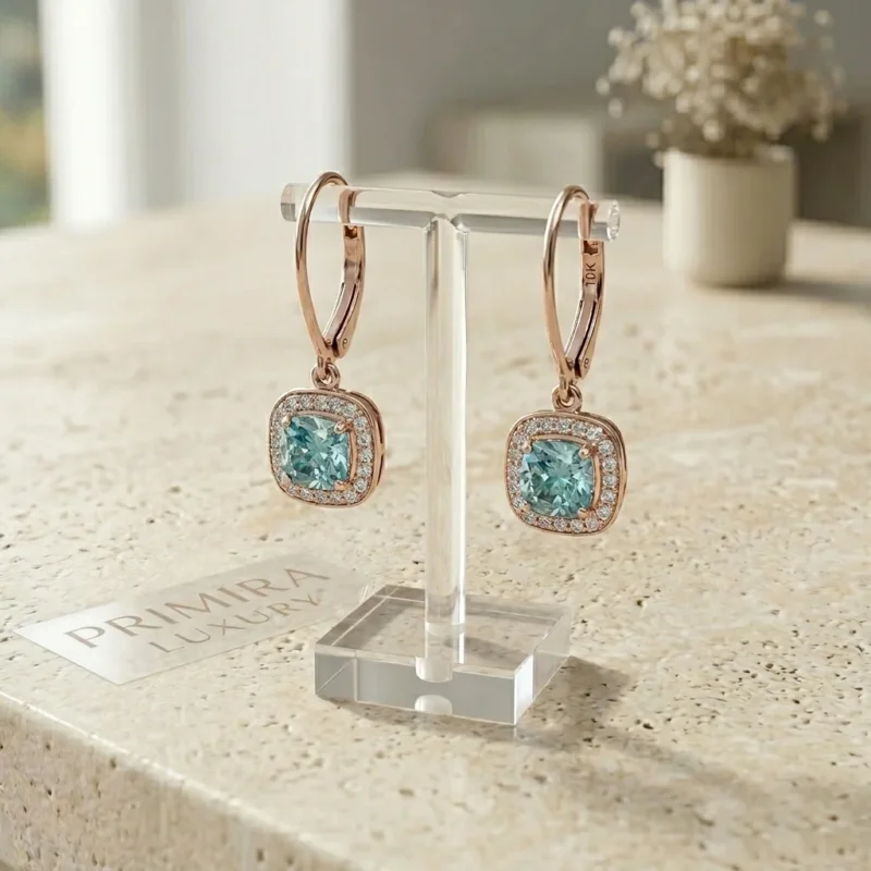 Azure Halo 1.5 Carat Cushion Blue Moissanite Earrings