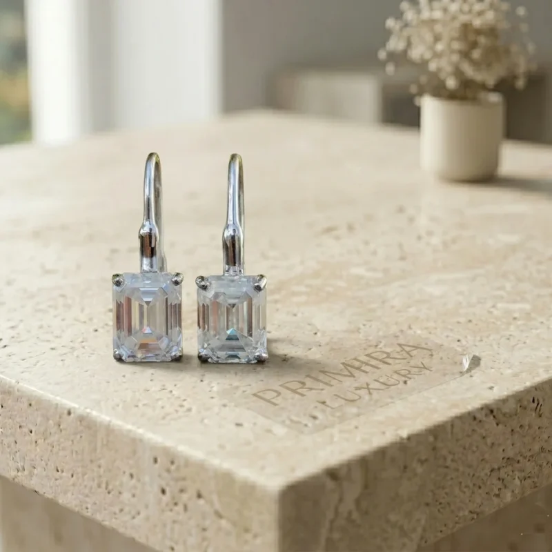 Ethereal 3.5 Carat Emerald Moissanite Dangle Earrings