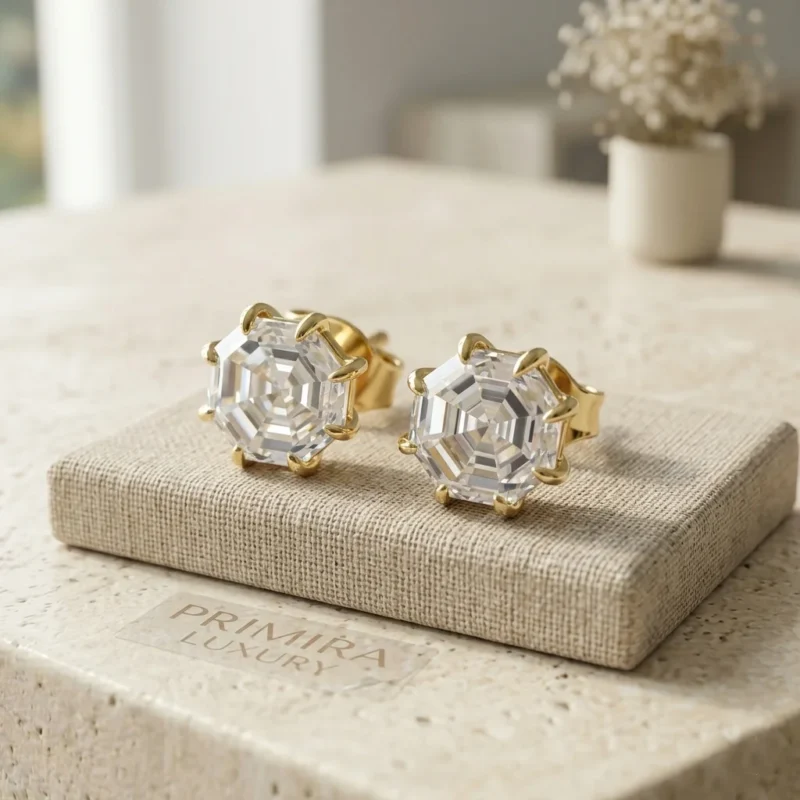 Geometric Grace: 2.5 Carat Octagon White Stud Earrings
