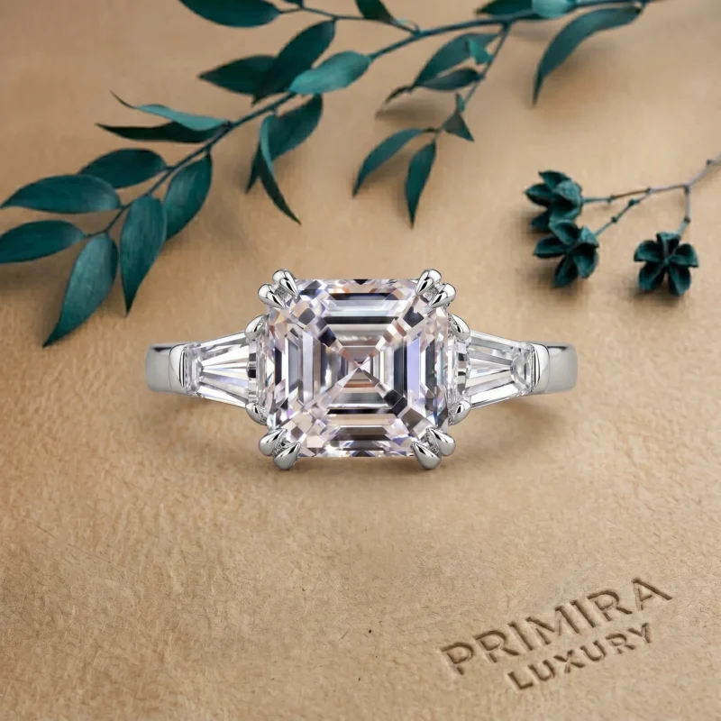 Luxe Bloom 2 Carat Asscher White Three-Stone Ring