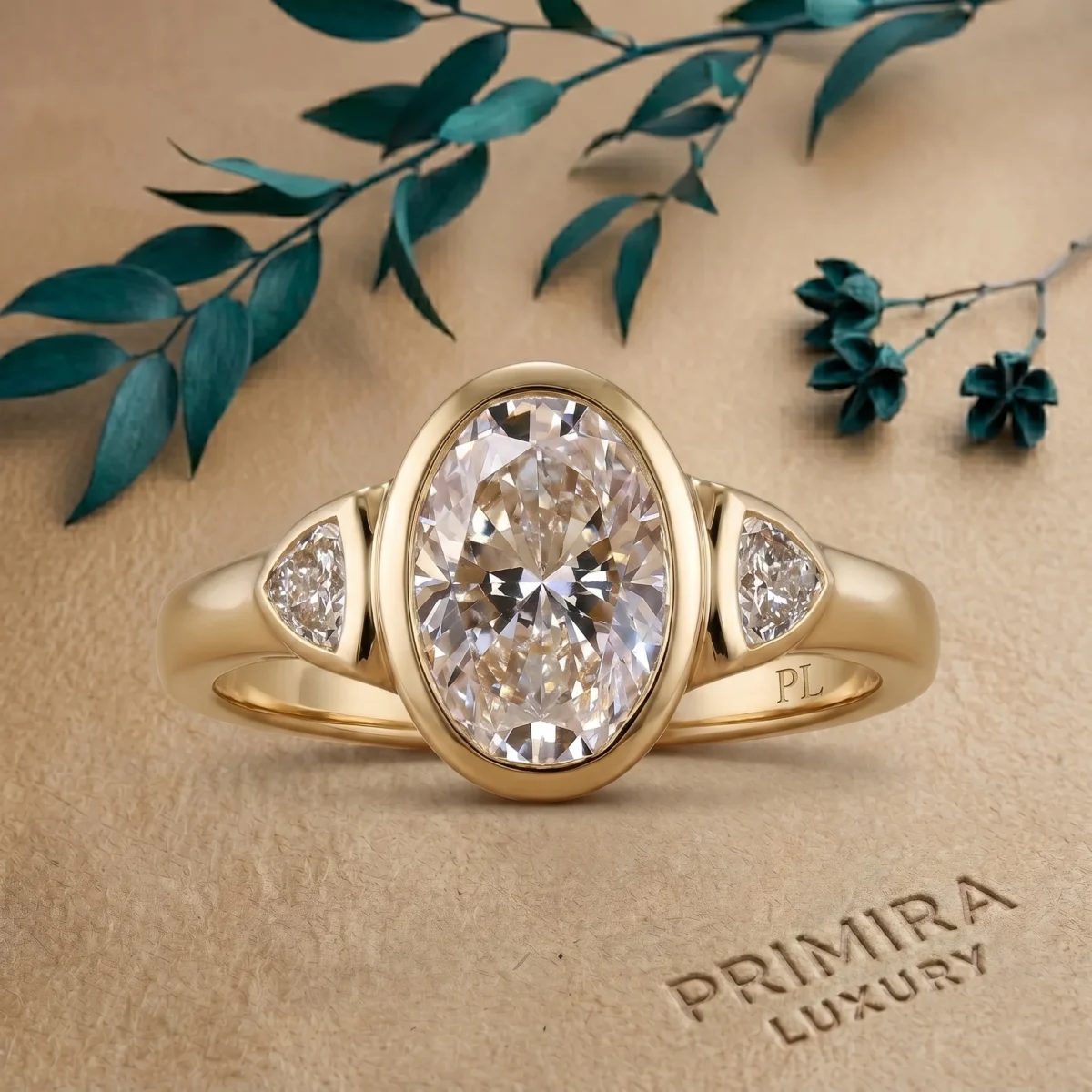Dewdrop Radiance 2 Carat Oval White Three Stone Ring Online | Primira Luxury