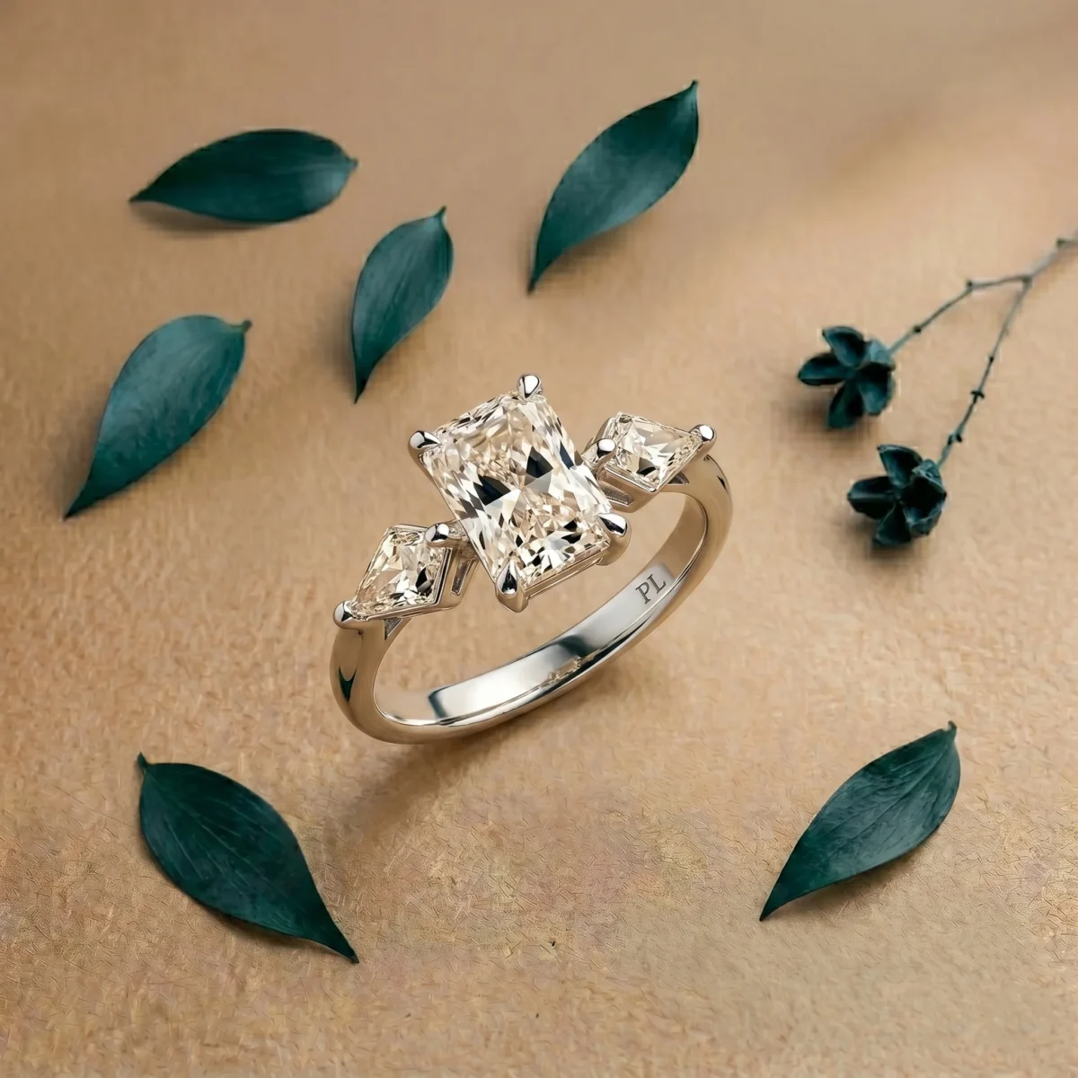 Brilliance Trilogy 1.5 Carat Radiant Cut White Three Stone Ring Online | Primira Luxury