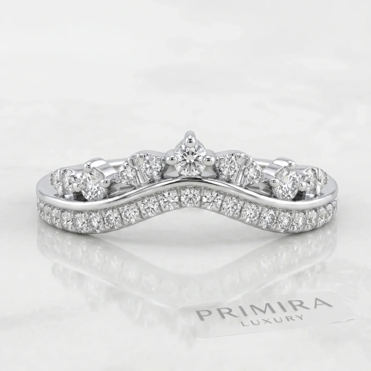 Crowned Radiance 0.25 Carat Round White Diamond Tiara Ring Online | Primira Luxury