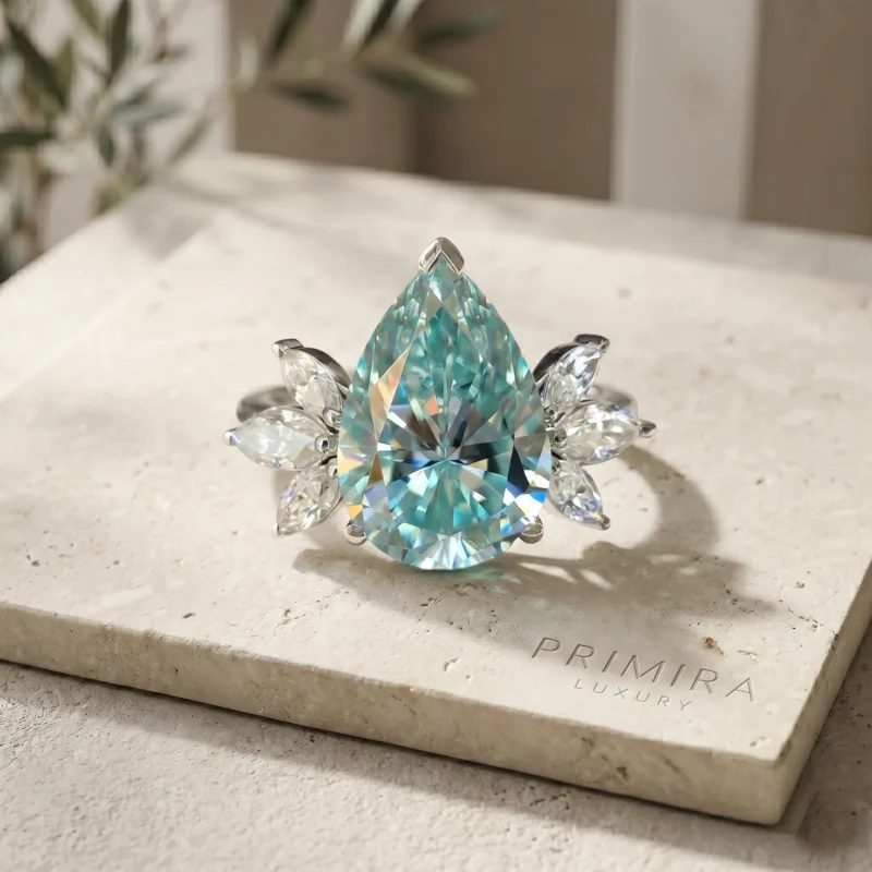 Celestial Muse 4 Carat Pear Blue Solitaire Ring
