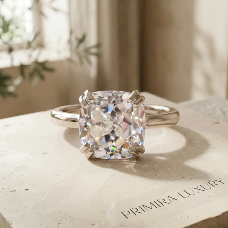 Cathedral Majesty Solitaire Ring – 2 Carat Cushion White Stone