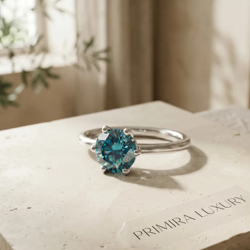 Azure Dream – 1 Carat Blue Round Solitaire Ring