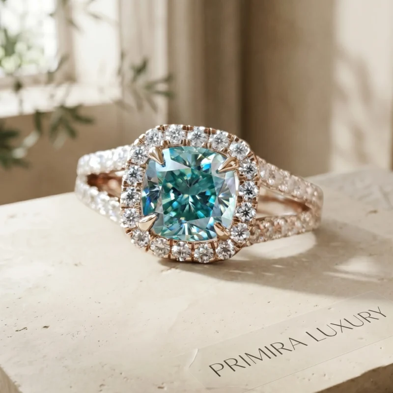 Harmony – 2 Carat Cushion Fancy Blue Halo Ring