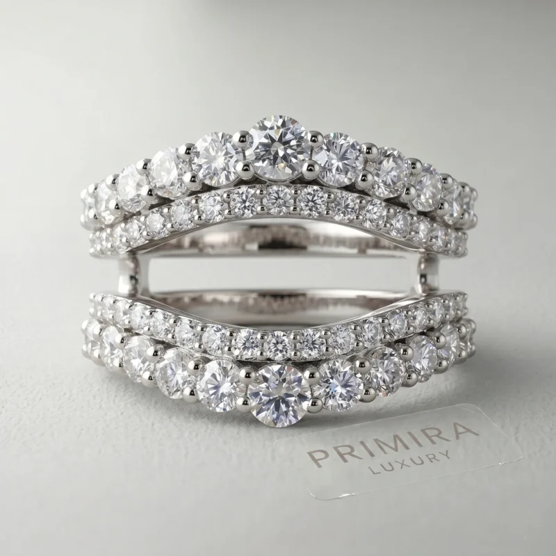 Lab Grown 3.5 Carat Round White Diamond Halo Wrap Ring