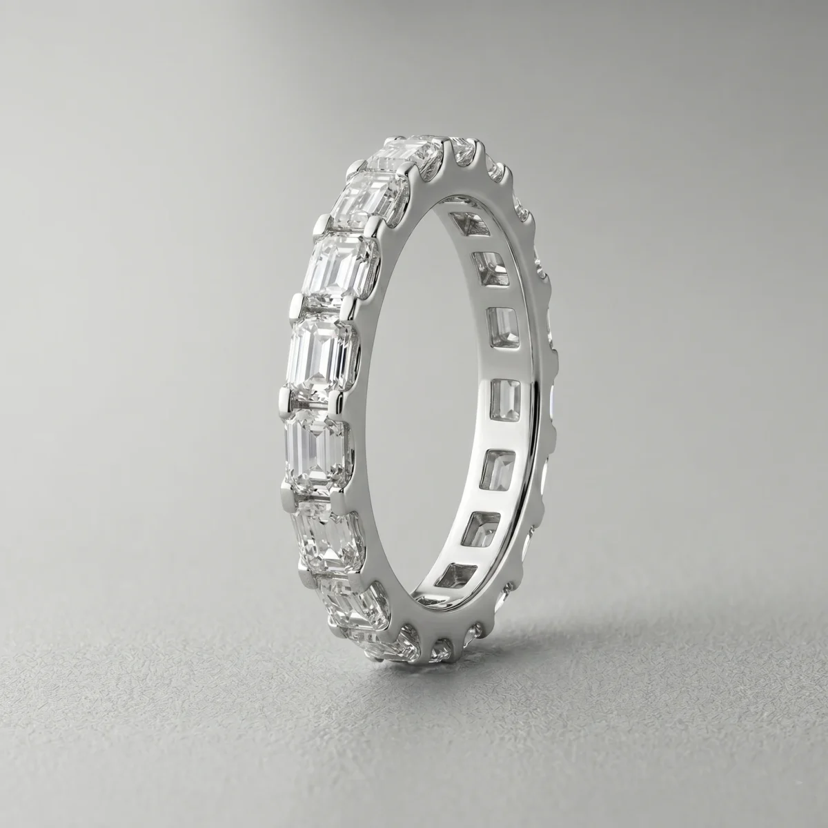 1.5 Carat Emerald Cut White Diamond Eternity Band Online | Primira Luxury