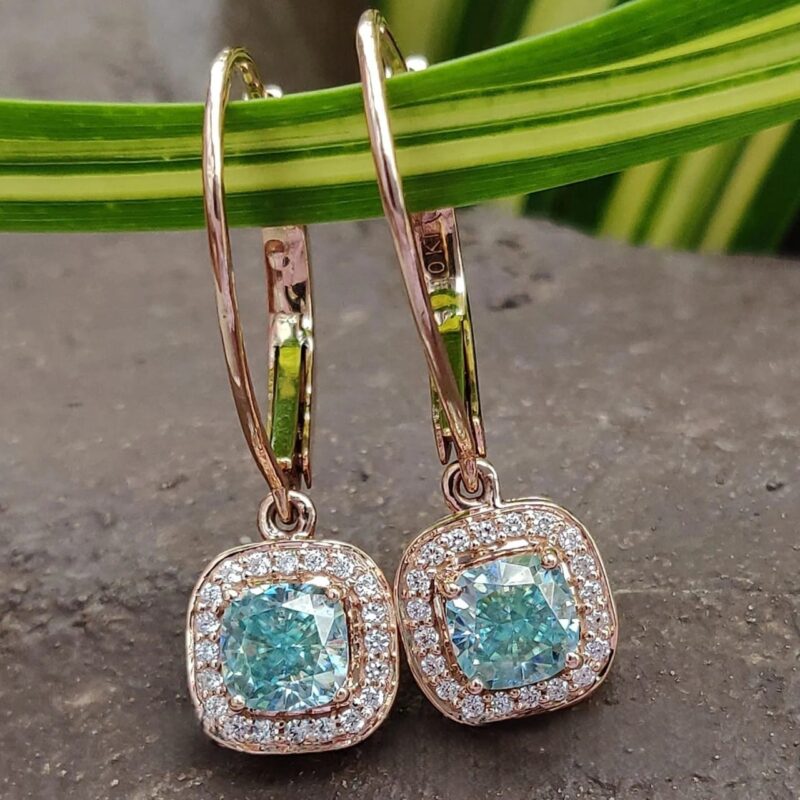 Azure Halo Cushion Dangle Earrings – 1.44 TCW – View 1