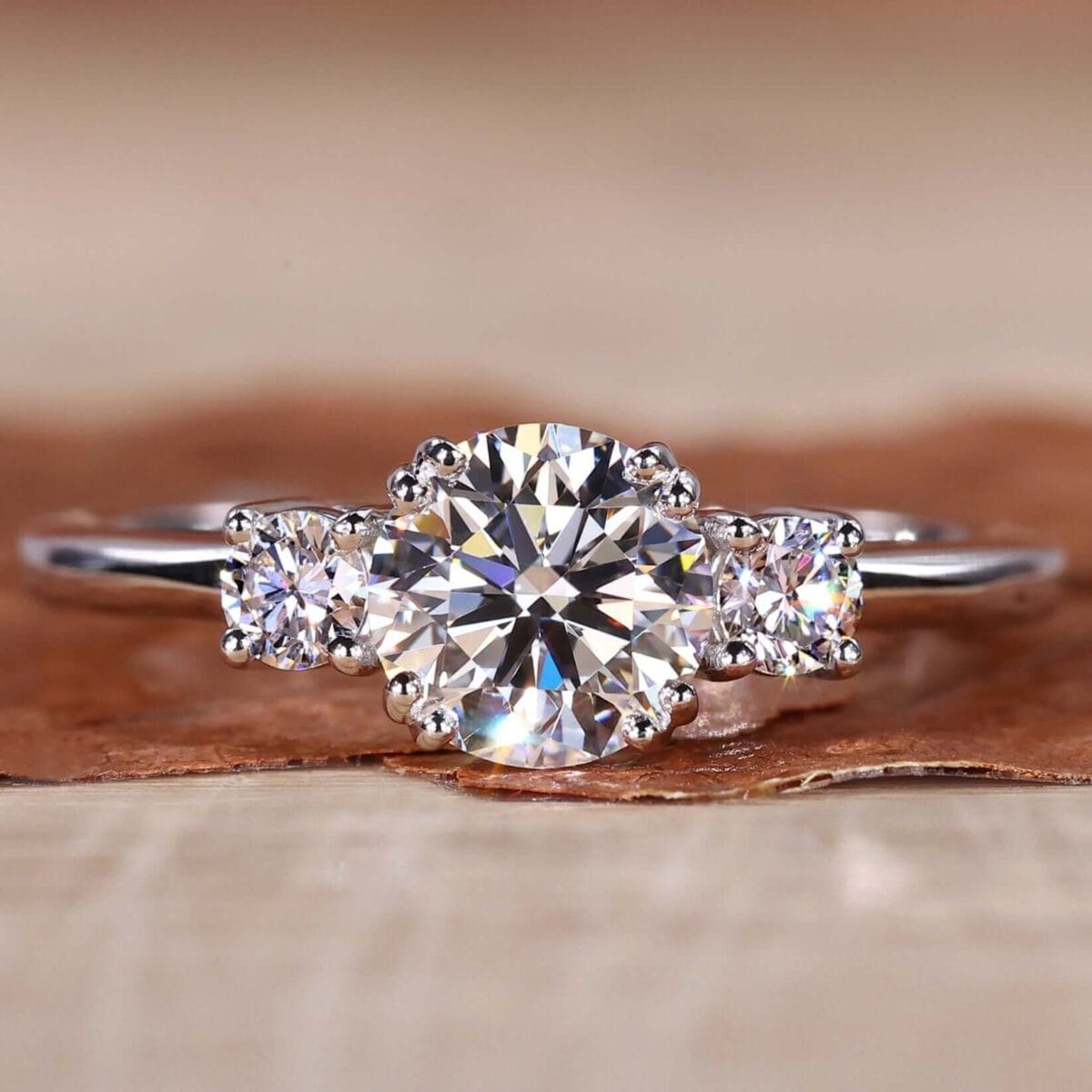 Celestial Harmony Round Three-Stone Ring – View 1
