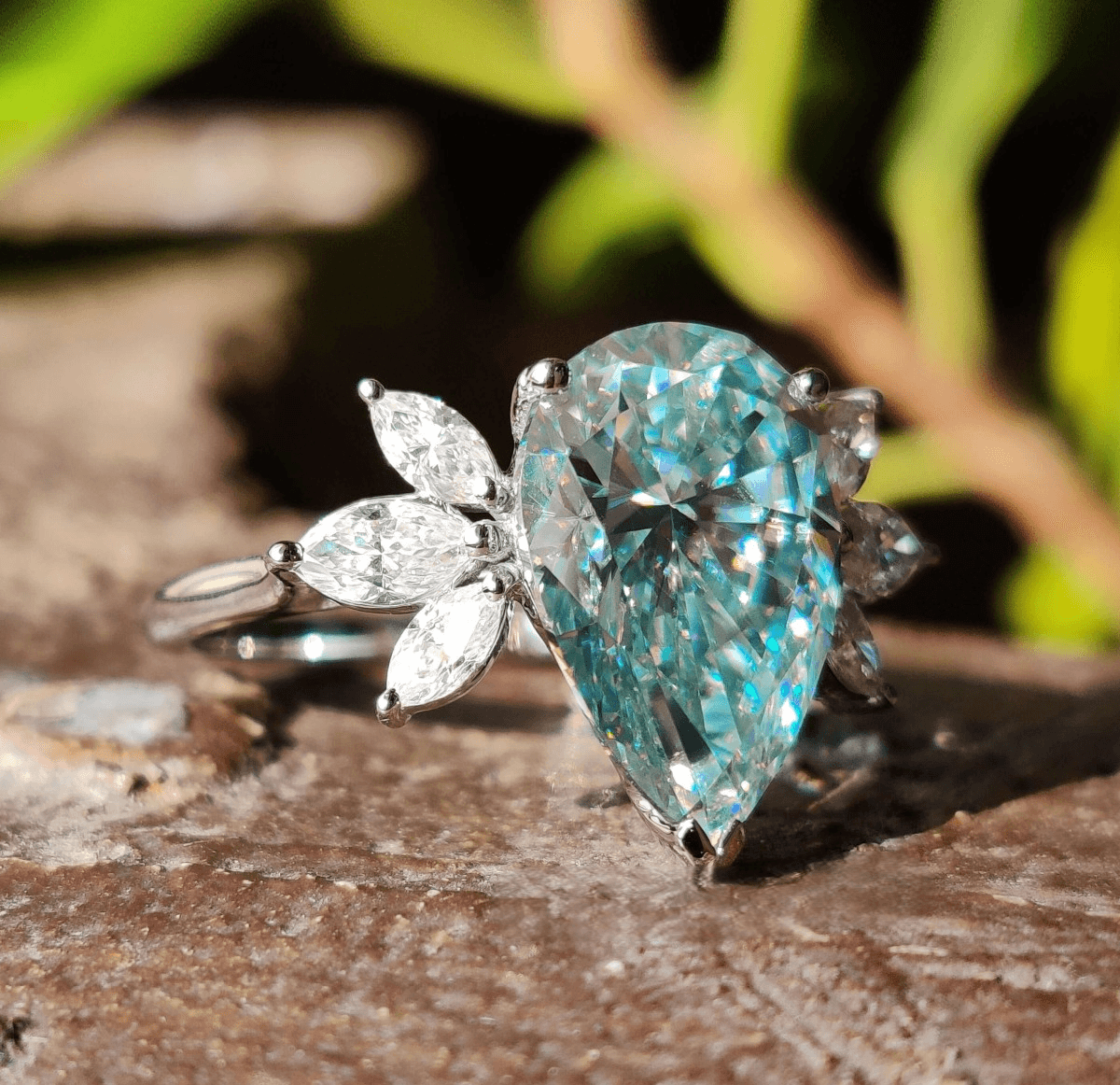 Celestial Muse Pear & Marquise Blue Moissanite Ring – View 1