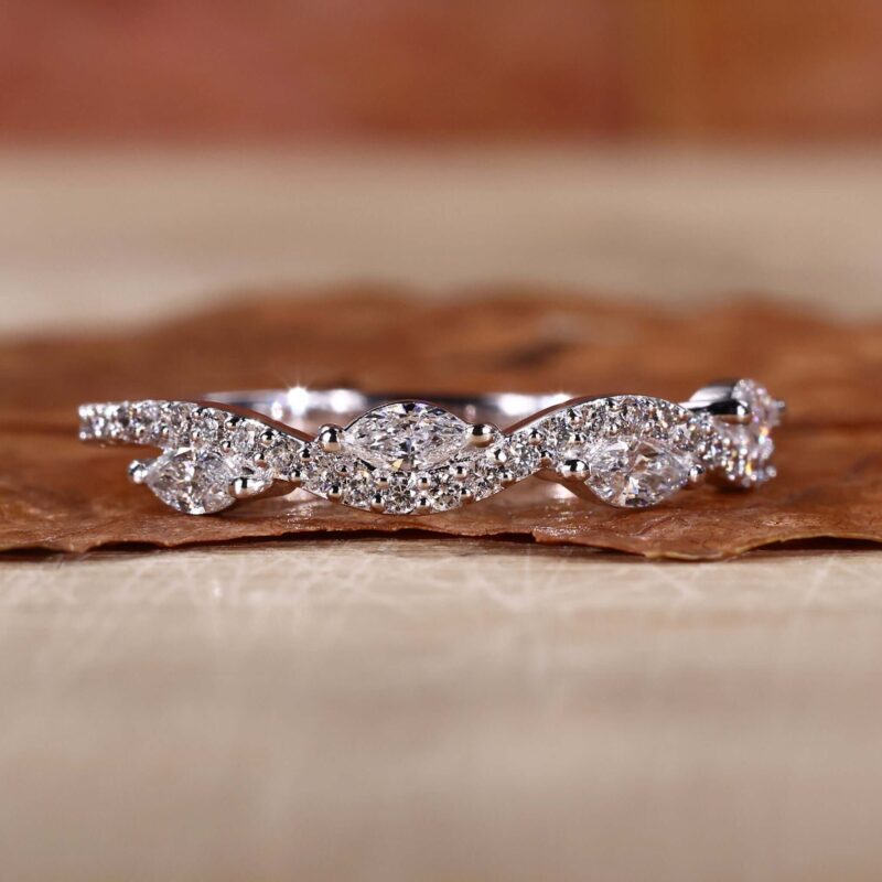Dual Elegance Marquise and Round Diamond Wedding Band – View 1