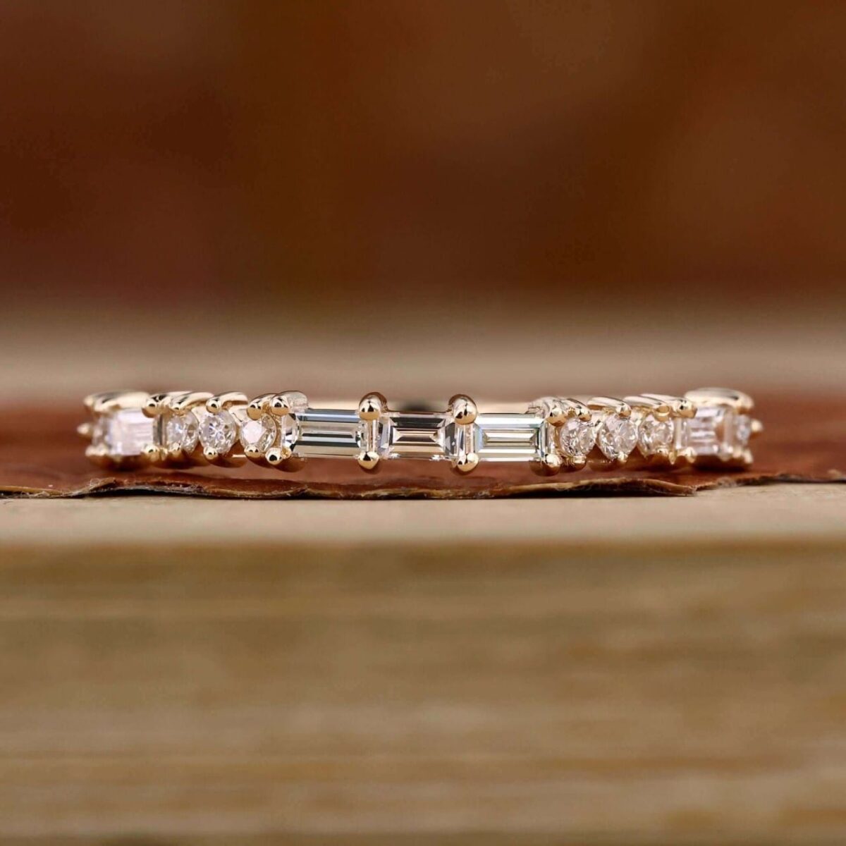 Eco Chic Round & Baguette Diamond Wedding Band – View 1