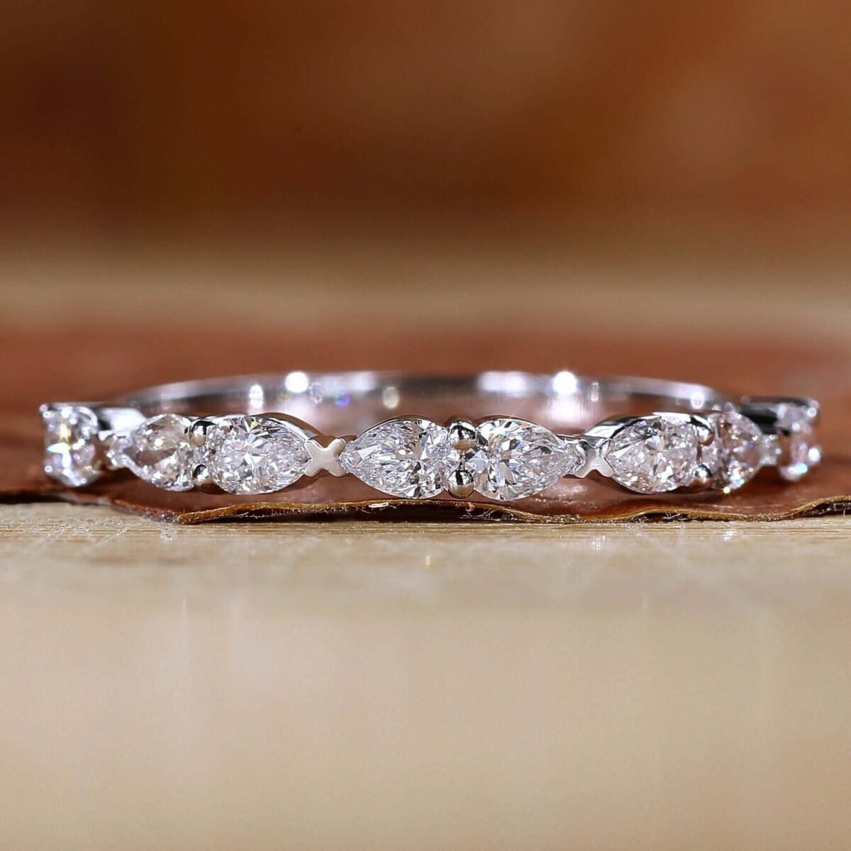 Graceful Pear Cut Half Eternity Diamond Band – View 1