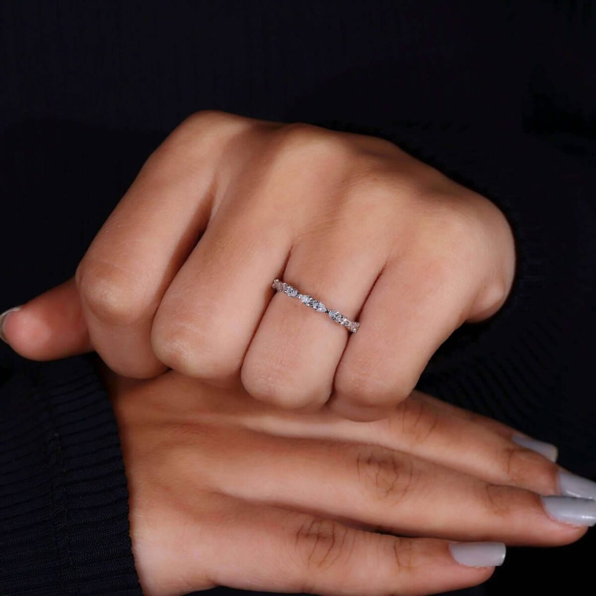 Radiant Heart Round Diamond Half Eternity Band – View 6