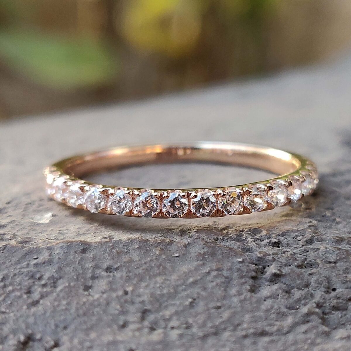 Shared Prong Round Moissanite Half Eternity Ring – View 1