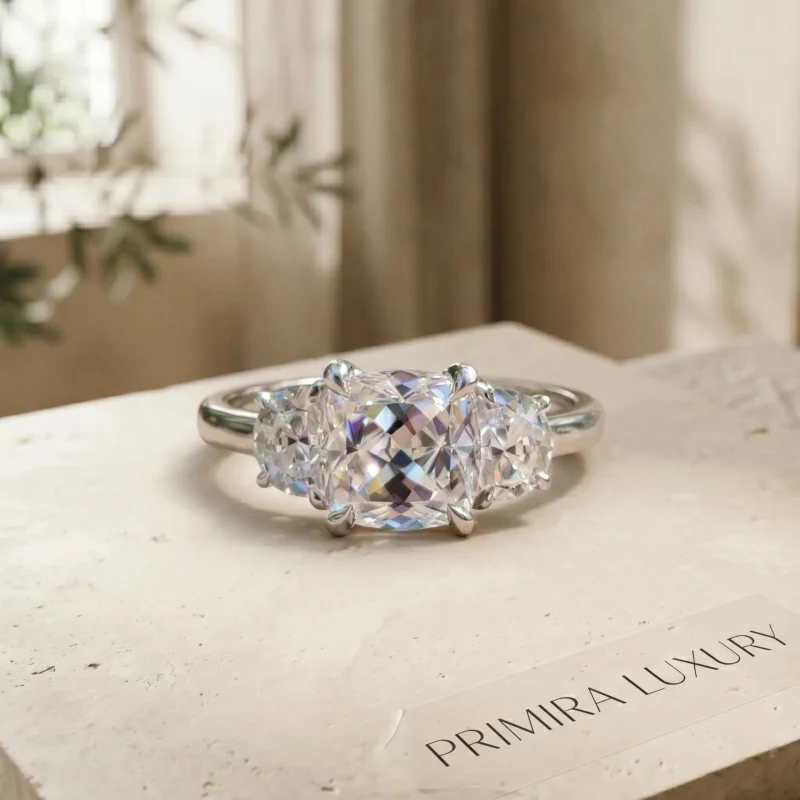 Celestial Harmony 2.5 Carat Cushion-Cut Three-Stone Ring
