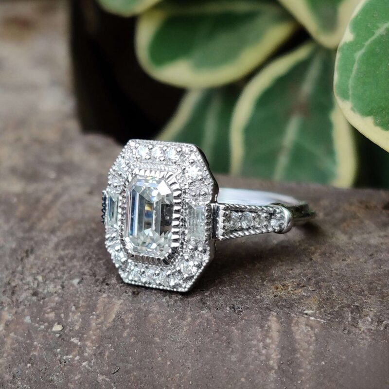 Antique Elegance 1.53 TCW Emerald-Cut Vintage Ring – View 3