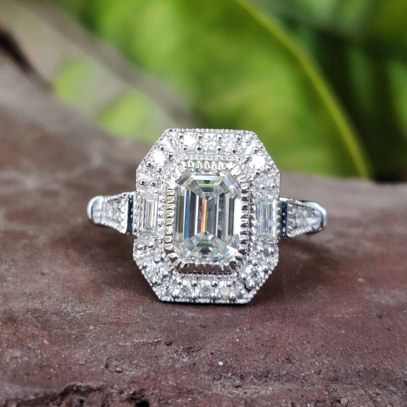 Antique Elegance 1.53 TCW Emerald-Cut Vintage Ring – View 1