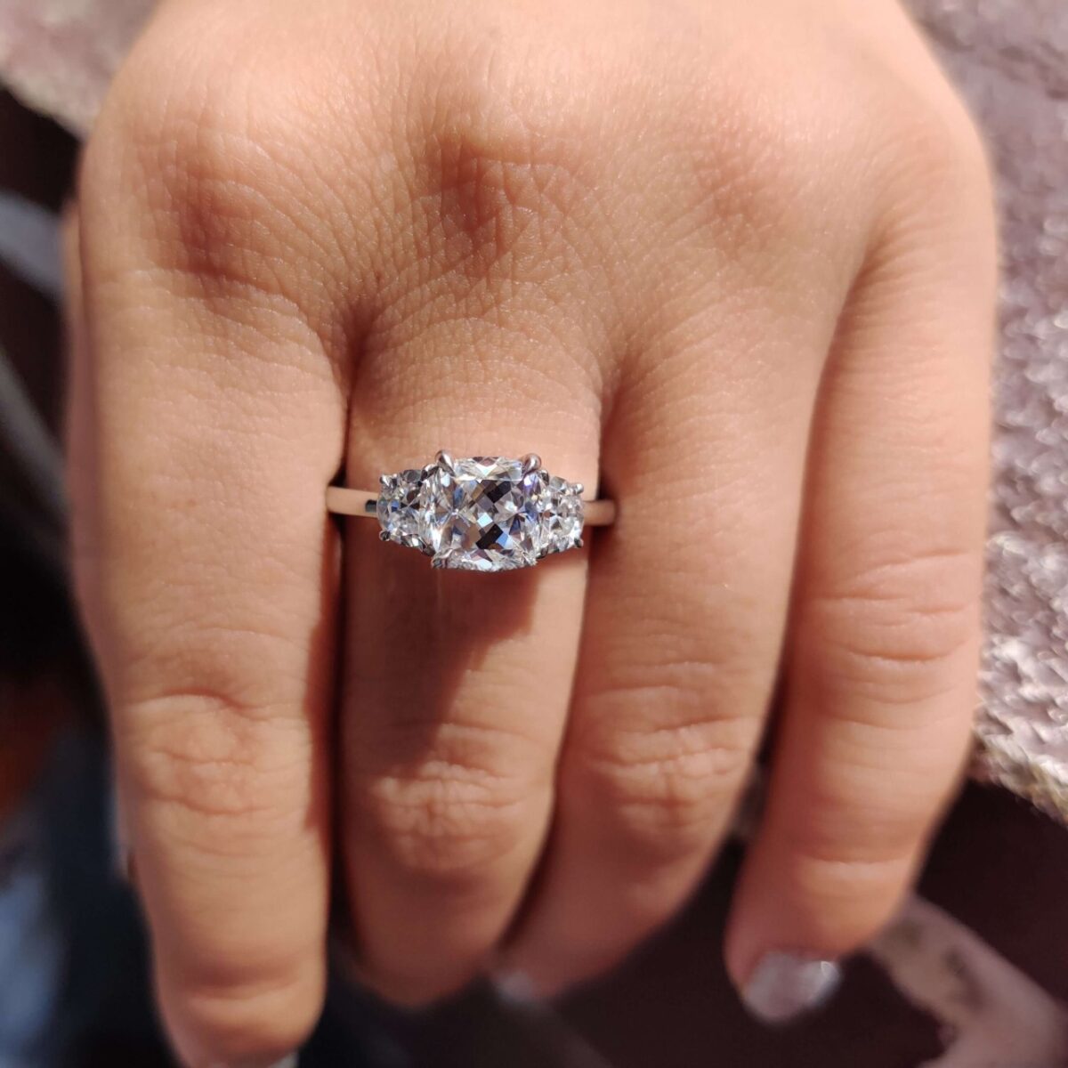 Celestial Harmony 2.41 TW Cushion and Halfmoon Moissanite Ring – View 5