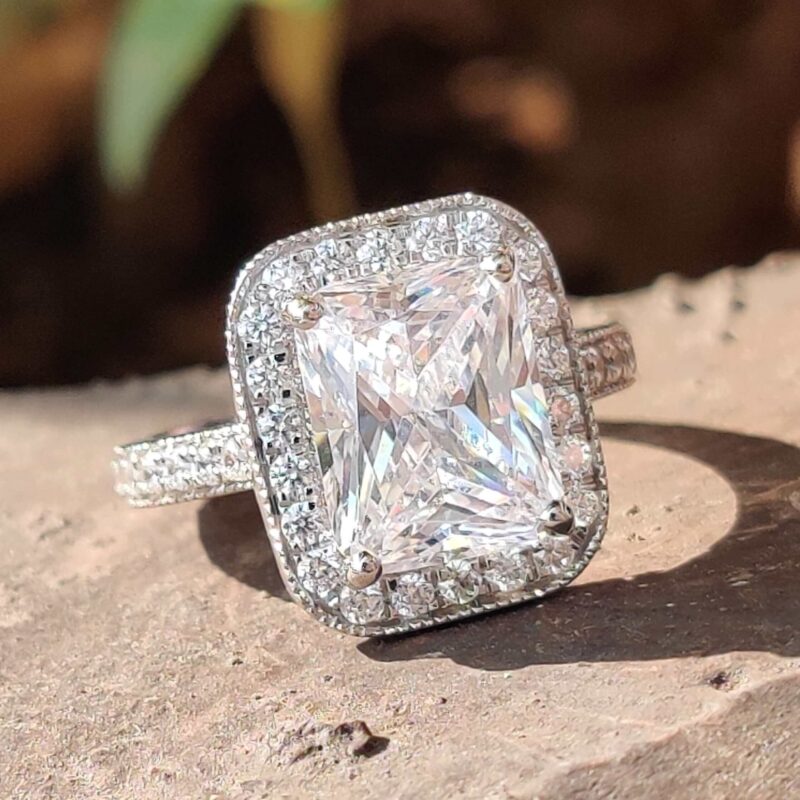 Lustrous Radiant Halo Pave Ring – View 6