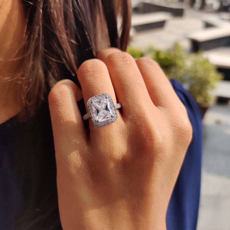 Lustrous Radiant Halo Pave Ring – View 3