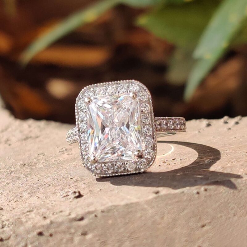 Lustrous Radiant Halo Pave Ring – View 7