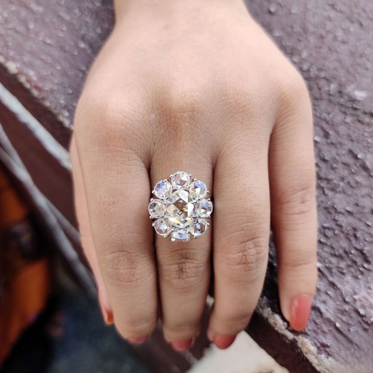 Vintage Aurora 6.45 DEW Oval Rose-Cut Halo Ring – View 3