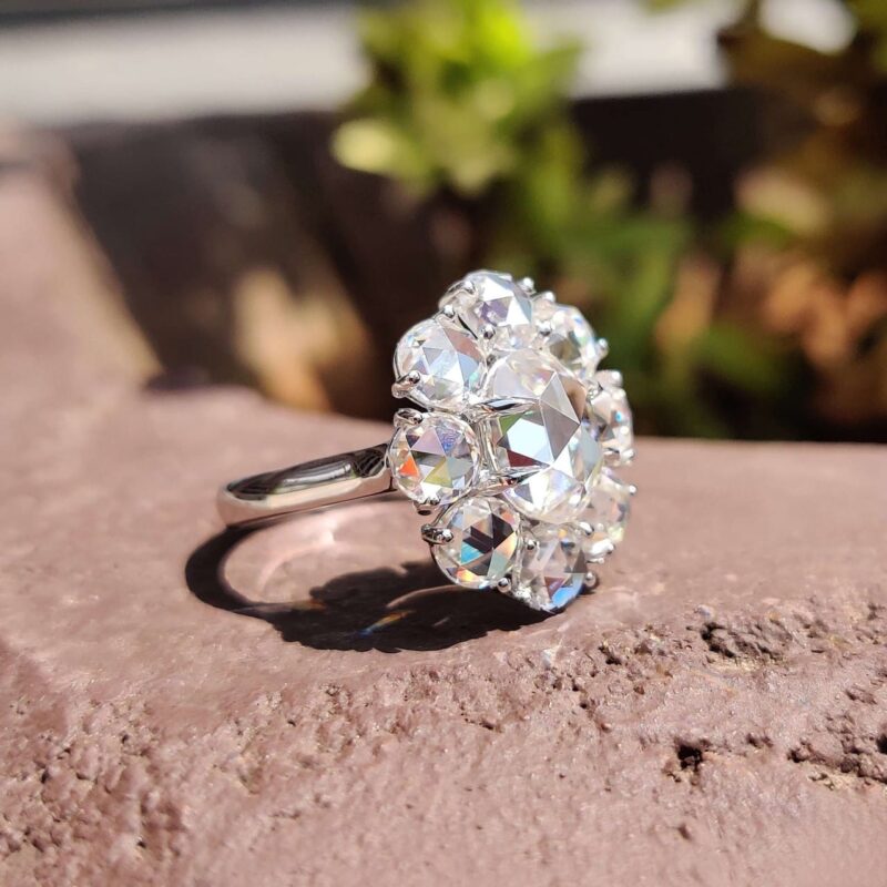 Vintage Aurora 6.45 DEW Oval Rose-Cut Halo Ring – View 2