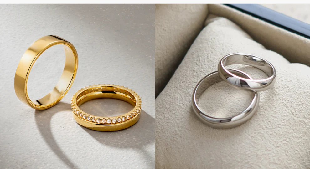 platinum jewelry explained: true color, beauty, and care 6 Jewelry comparison image of silver versus gold designs