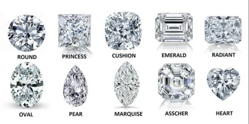 diamond shapes explained: round, oval, cushion & more 3 Collection of loose diamonds in various shapes including round, oval, pear, marquise, heart, cushion, princess, and emerald