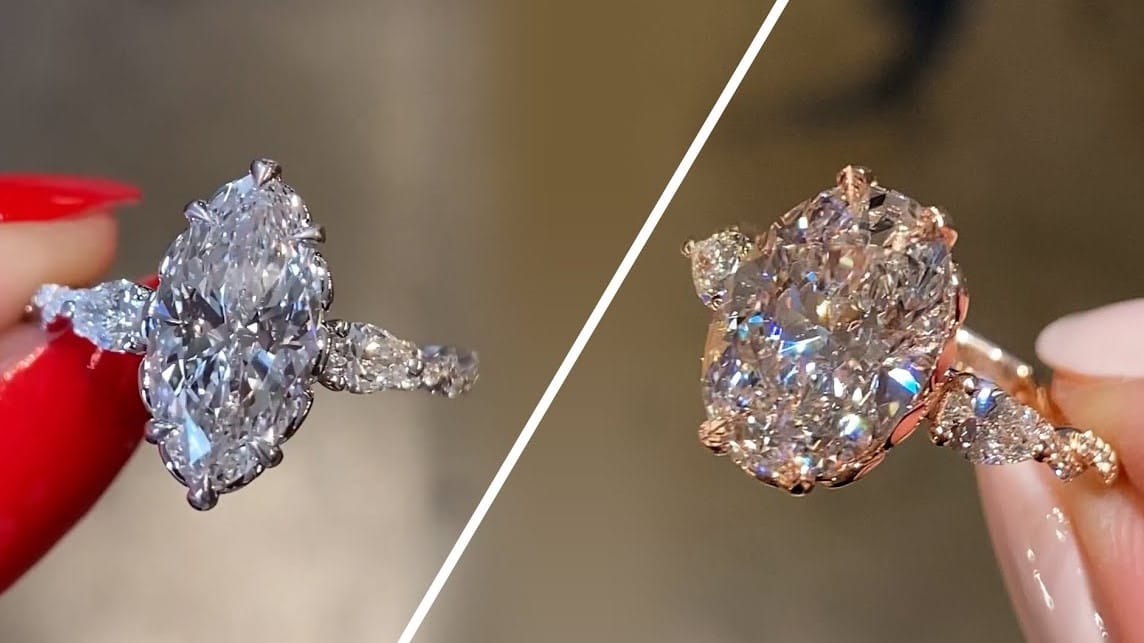 marquise cut engagement ring 3 Marquise vs oval diamond ring comparison for engagement and bridal jewelry