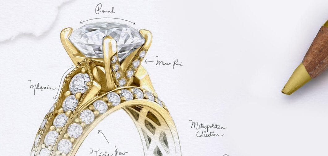 jewelry design guide 1 Comprehensive jewelry design guide showing sketches, gemstones, and CAD models for creating fine jewelry