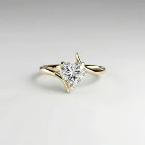 Lab Grown Diamond Heart Bypass Solitaire Ring 14K Gold 1 CT