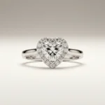 Heart halo 0.50 ct lab grown diamond engagement ring in white gold with raised halo basket and slim comfort-fit band.
