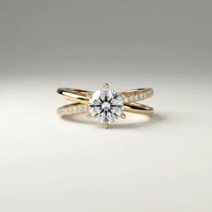 Lab Diamond Round Bypass Pave Ring 14K Yellow Gold 1.11 CTW