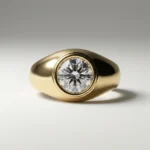 Round bezel solitaire 1.00 ct lab grown diamond ring in yellow gold signet-style design