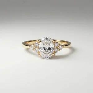 Lab Grown Diamond Oval Three Stone Cluster 14K Yellow Gold Ring 0.99 CTW