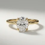1.00 carat oval lab grown diamond tulip basket engagement ring in white gold with four gallery accent diamonds