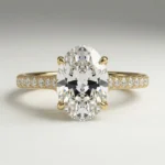 1 carat oval lab grown diamond cathedral pavé engagement ring in white gold