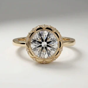 1.15 CTW Lab Grown Diamond Round Bezel Lattice 14K Gold Ring