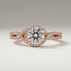 Lab Grown Diamond Round Twisted Halo Ring 14K Rose Gold 1.07 CTW