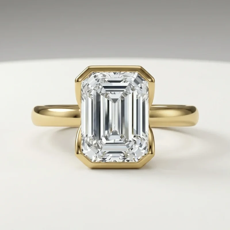 Aeris – Emerald Open Shank Partial Bezel Lab Grown Diamond Ring