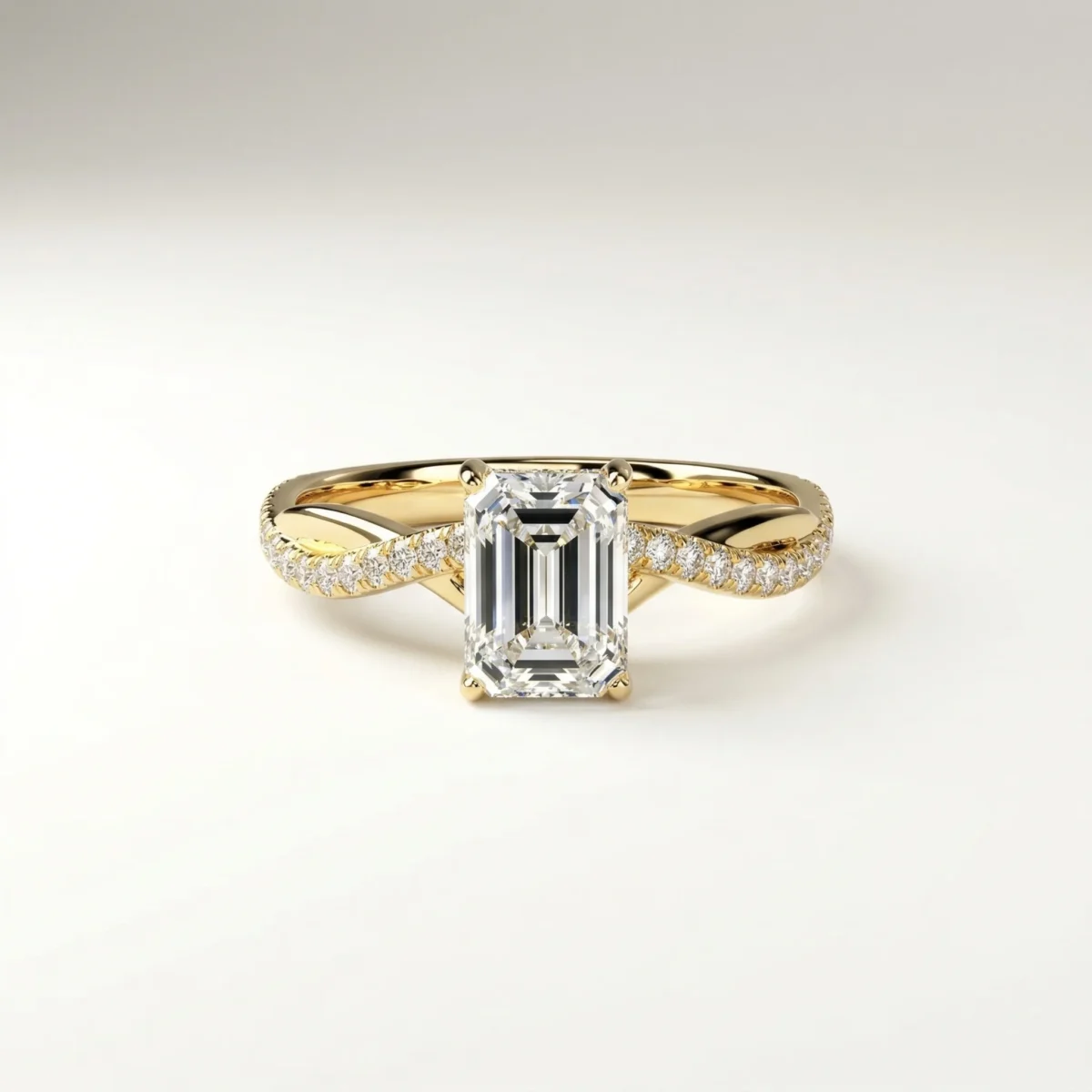 Aurex – Emerald Twisted Pavé Lab Grown Diamond Engagement Ring Online | Primira Luxury