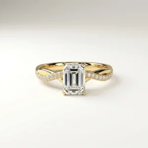 Lab Grown Diamond Emerald Twisted Pave 14K Gold 1.29 CTW Ring