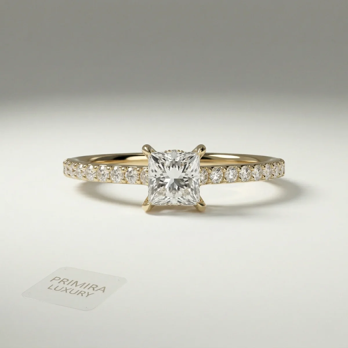 Aureli – Princess Solitaire Pavé Lab Grown Diamond Engagement Ring Online | Primira Luxury