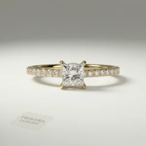 Lab Grown Diamond Princess Cut Shank-Pave Ring 14K Gold 1.23 CTW