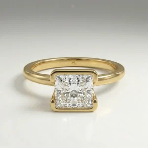 1.00 CT Lab Grown Diamond Princess Bezel Solitaire 14K Gold Ring